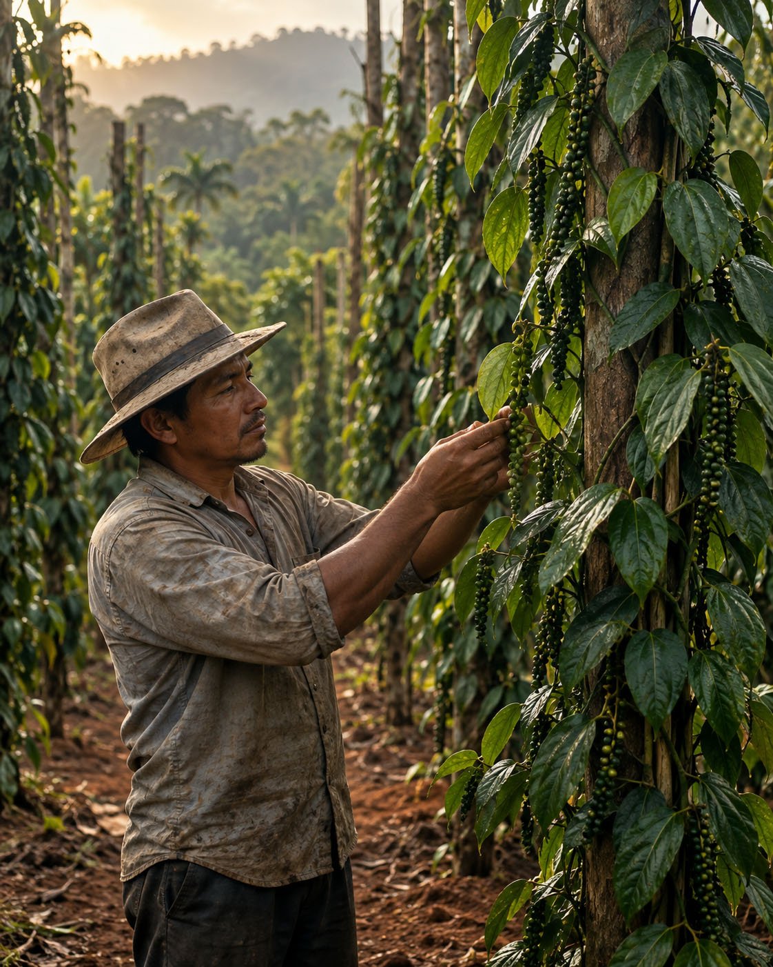 Plantas de pimienta en la finca